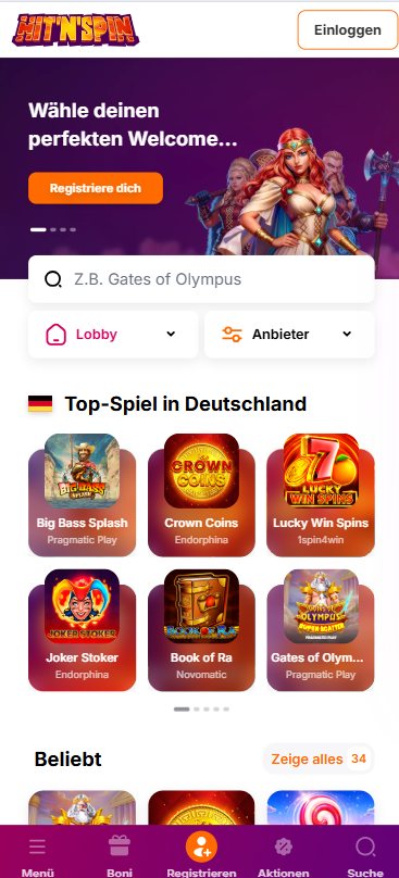 Startseite im HitNSpin