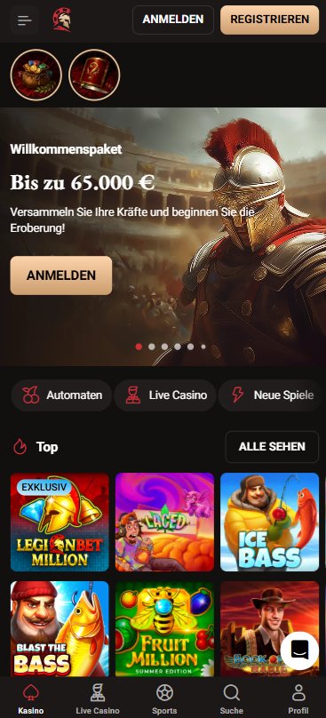 Startseite im LegionBet