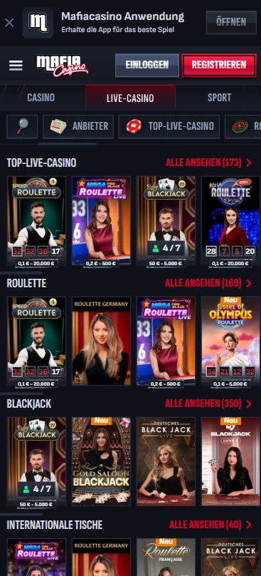 Live-Casino-Bereich im MafiaCasino