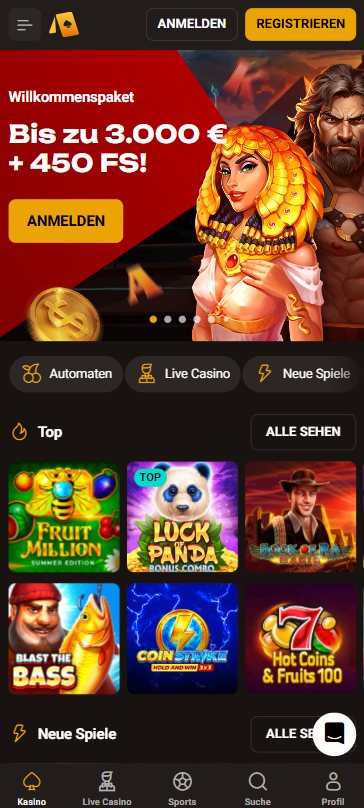 Startseite im Slotlair