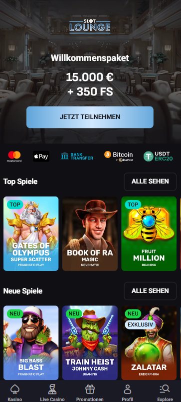 Startseite im SlotLounge