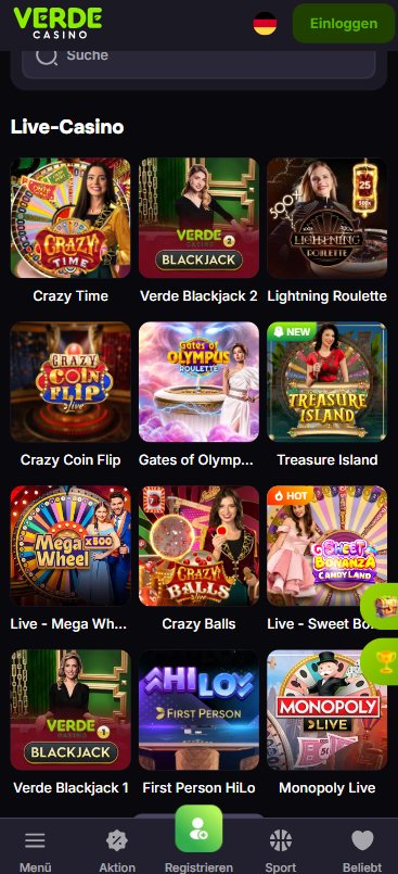 Live-Casino-Bereich im Verde